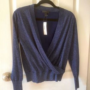 NWT…Never worn! J. Crew Lurex Wrap Sweater Sparkly Navy Blue, Size XS!